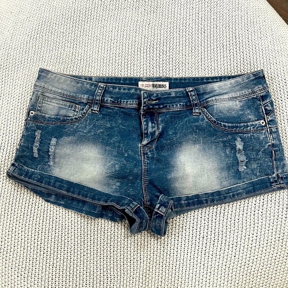 Guess Pants - Guess Womens Distressed Denim Jean Shorts Blue Medium Wash Size 32